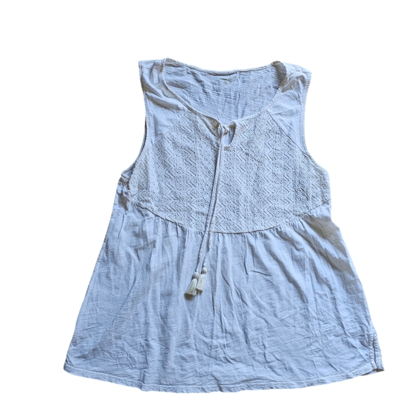 Garnet Hill Tops - Garnet Hill beige tank top cotton embroidered tie V neck Large
